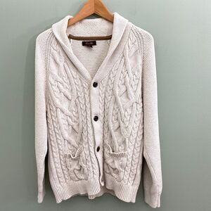 Tasso Elba Grandpa Cardigan Sweater Cotton Cable Knit Pockets Mens XL Cream